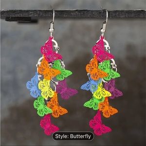NWT boho dangle multicolor butterfly earrings